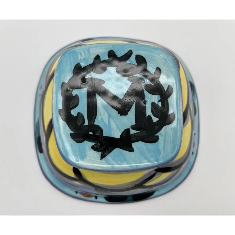 Hawaiian Hand Painted Square Pottery Bowl 8” Signed Kauai Masters 1997 Vintage